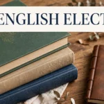 2nd year English elective poems notes cover showing stacked books, a notebook and pens for poems 13 to 23 revision