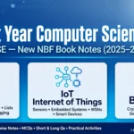 FBISE 1st Year Computer Science New NBF Book Notes cover showing Python, Internet of Things and Blockchain topics for Class 11 students
