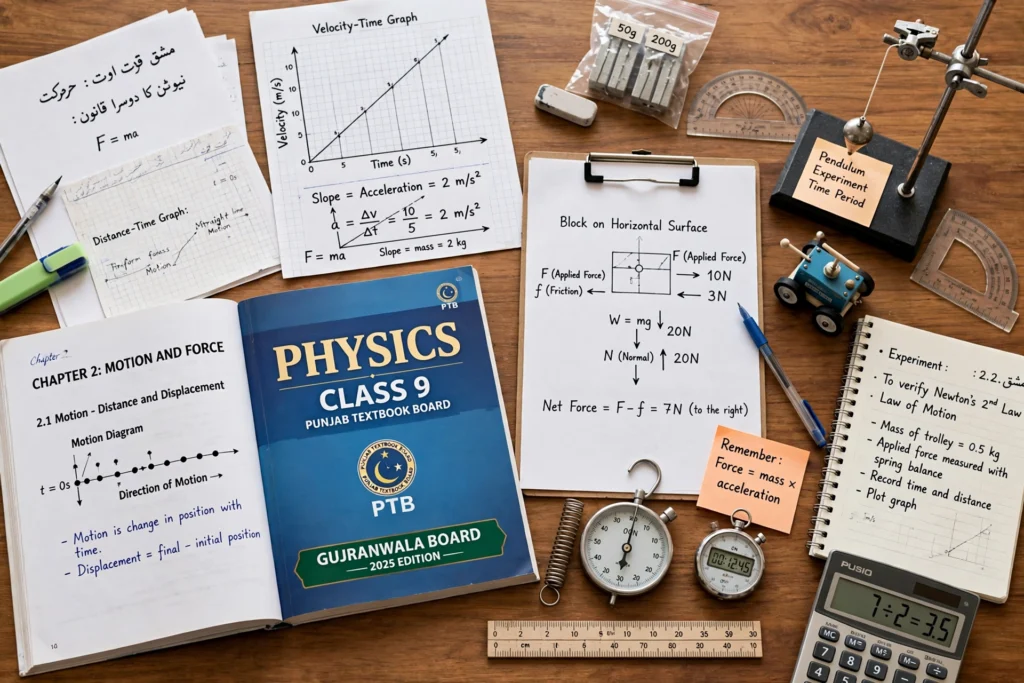 Gujranwala board 9th class physics guess paper 2027 revision guide with physics textbook and study notes