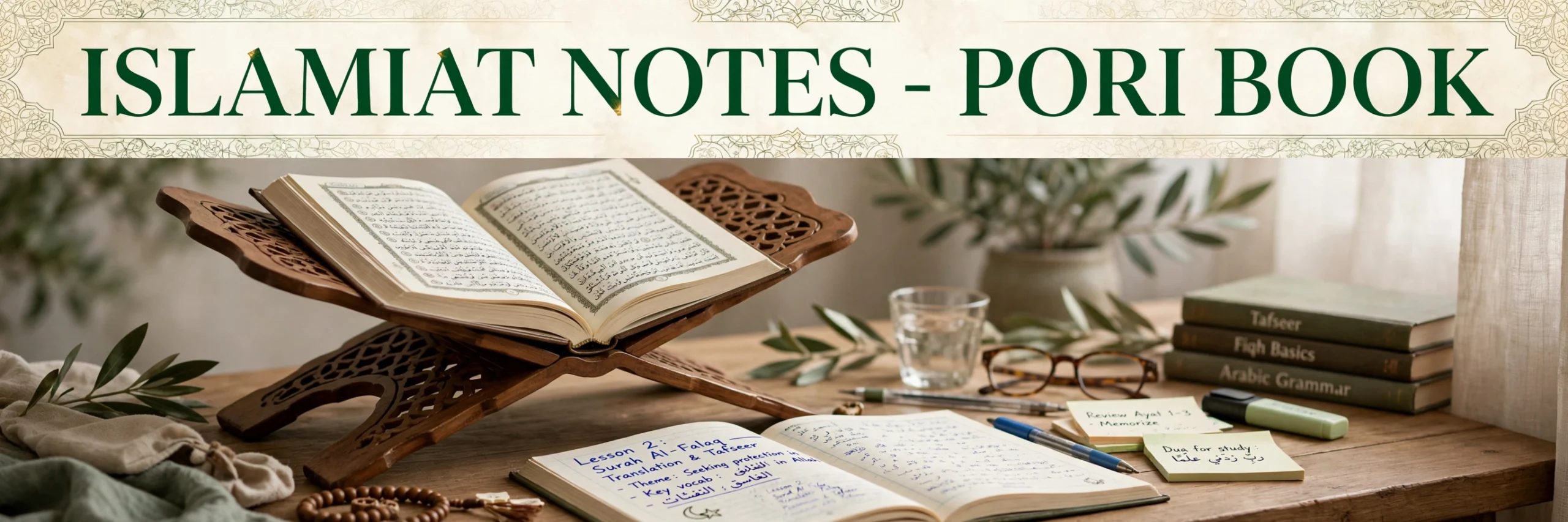 Islamiat Notes Pori Book chapter wise study guide showing all seven chapters with question answers and revision notes
