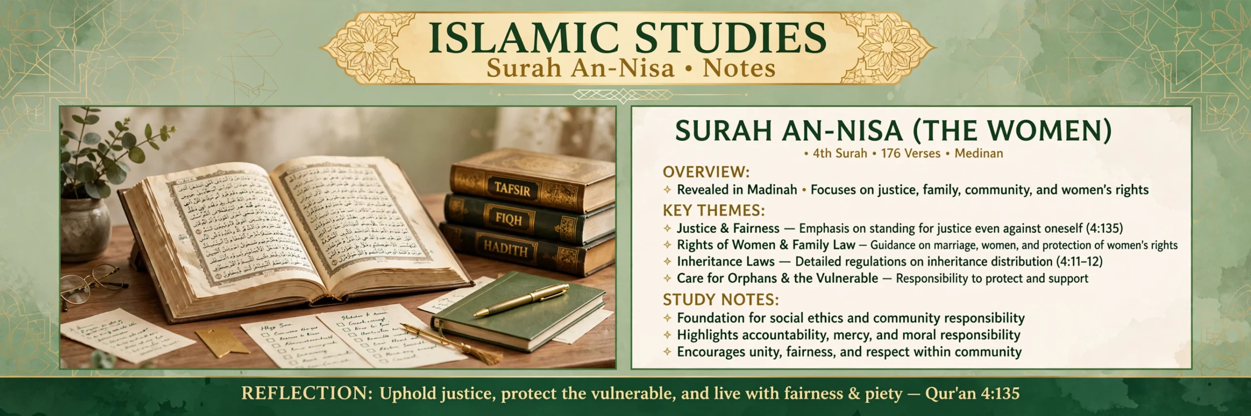 Karachi University BA ADA Part 1 Islamic Studies Optional Surah An-Nisa Notes Urdu Medium
