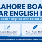 Lahore board 1st year English notes cover for Punjab new book, showing complete chapter-wise study notes, grammar, summaries and MCQs for revision