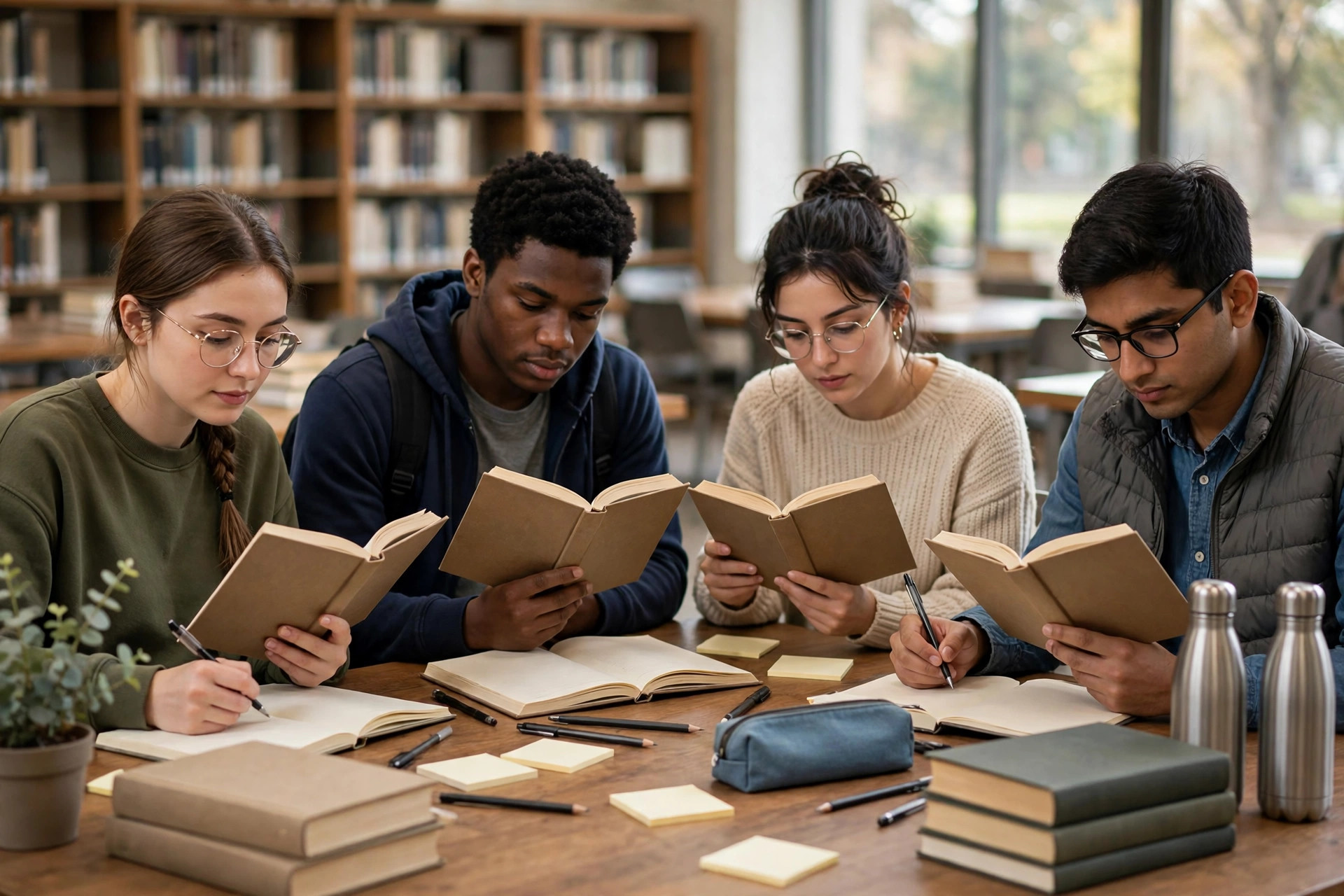 Goodbye Mr Chips novel MCQs illustration showing students studying in a school library for 2nd year English