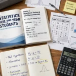 Statistics 2nd year guess paper 2027 revision guide with statistics textbook, hypothesis testing notes, charts and graphs